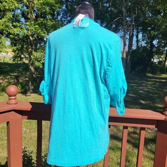 Fashion Bug Women's Open Cardigan 3/4 sleeve, Turquoise, OX - Picture 5 of 9
